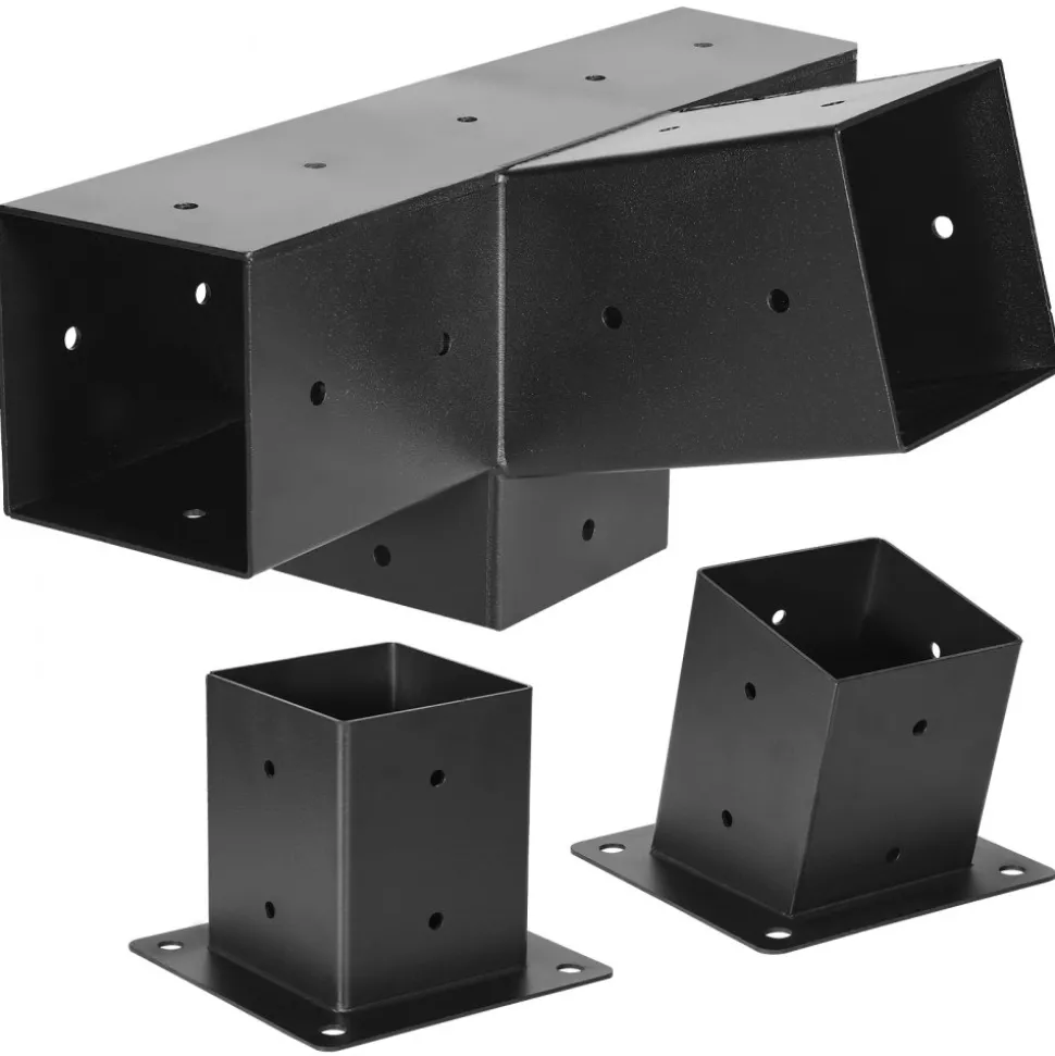 VEVOR Pergola Kit, 4x4 Inch 4-Way Slanted Bracket for 3.5x3.5 Inch Wood Beams in Actual Size, Carbon Steel Pergola Bracket with Post Base and Wall Mount Base, for Outdoor Pergolas, Gazebos, Sheds