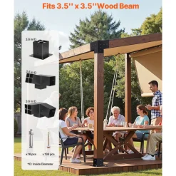 VEVOR Pergola Kit, 4x4 Inch 3-Way Slanted Bracket for 3.5x3.5 Inch Wood Beams in Actual Size, Carbon Steel Pergola Bracket with Screws and Post Bases, for Outdoor Wood Pergolas, Gazebos, Sheds, 8 Pcs