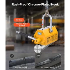 VEVOR Permanent Magnetic Lifter, 2200 lbs Pulling Capacity, Heavy Duty N42 Neodymium Lifting Magnet with Release Handle and Steel Hook, Used in Shop Crane and Hoist, for Lifting Plate Steel, Board
