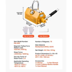 VEVOR Permanent Magnetic Lifter, 1320 lbs Pulling Capacity, Heavy Duty N42 Neodymium Lifting Magnet with Release Handle and Steel Hook, Used in Shop Crane and Hoist, for Lifting Plate Steel, Board