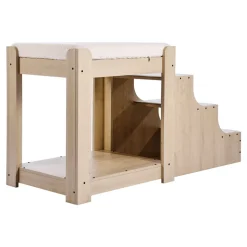 VEVOR Pet Bunk Bed with Stairs, Dog/Cat Window Perch, Multi-Level Bed Window Perch Dog Bedside Sleeper, Lounge Elevated Seat Platform with Foam Cushion,Pet Bed Couch for Bedside Indoor Use (Beige)