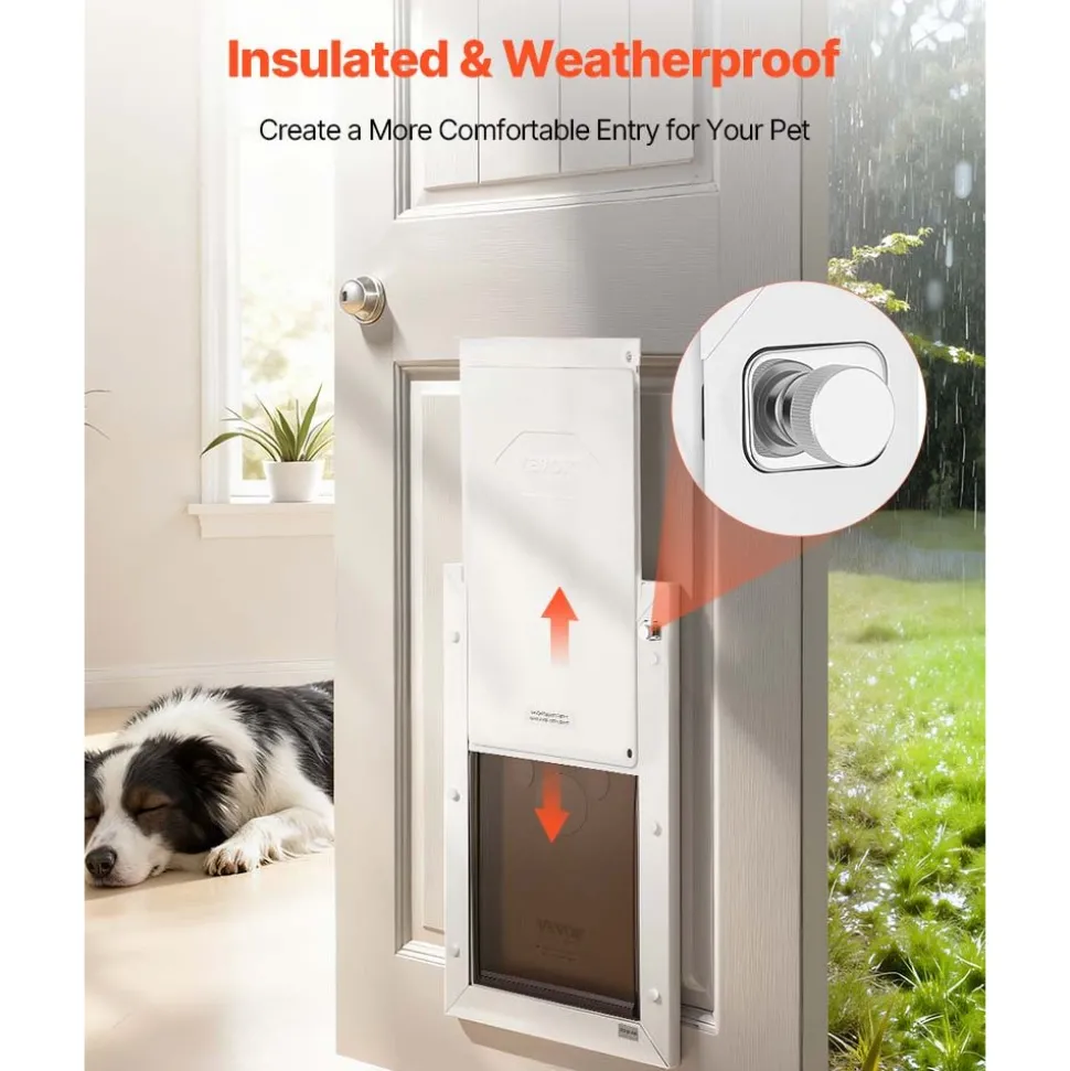 VEVOR Pet Door, Large, with Double Magnetic Flaps and Metal Frame, Strong and Weatherproof Dog Door for Interior and Exterior Doors, Easy to Install, Easy In-and-Out Access for Doggies, White