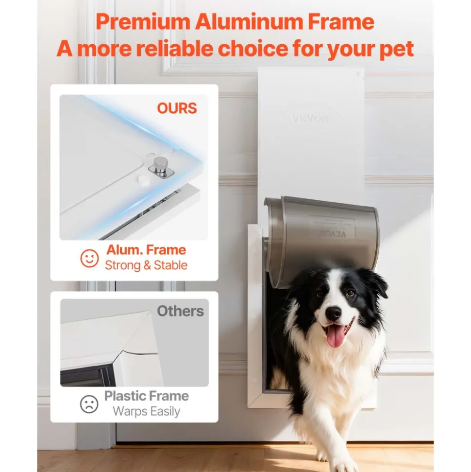 VEVOR Pet Door, Large, with Double Magnetic Flaps and Metal Frame, Strong and Weatherproof Dog Door for Interior and Exterior Doors, Easy to Install, Easy In-and-Out Access for Doggies, White