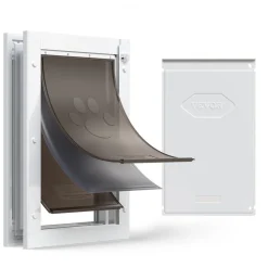 VEVOR Pet Door, Large, with Three Magnetic Flaps and Metal Frame, Strong and Weatherproof Dog Door for Interior and Exterior Doors, Easy to Install, Easy In-and-Out Access for Doggies, White