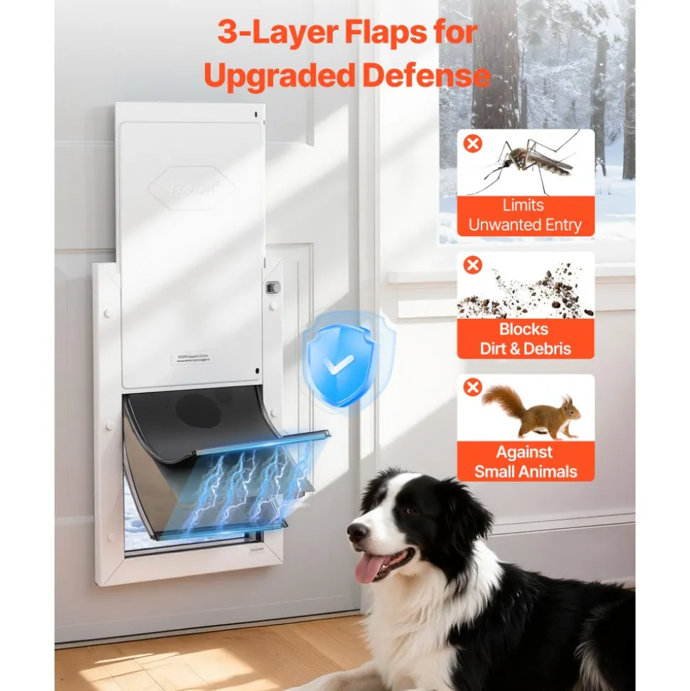 VEVOR Pet Door, Large, with Three Magnetic Flaps and Metal Frame, Strong and Weatherproof Dog Door for Interior and Exterior Doors, Easy to Install, Easy In-and-Out Access for Doggies, White