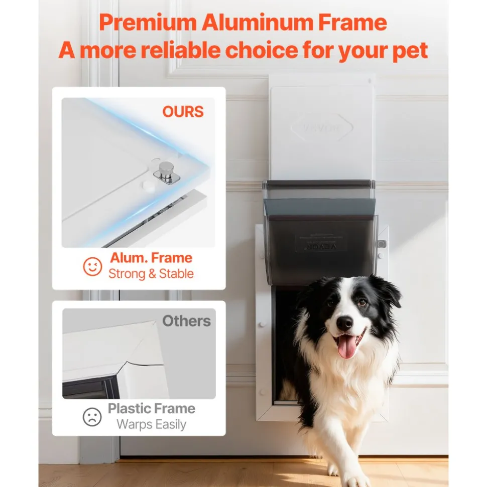 VEVOR Pet Door, Large, with Three Magnetic Flaps and Metal Frame, Strong and Weatherproof Dog Door for Interior and Exterior Doors, Easy to Install, Easy In-and-Out Access for Doggies, White