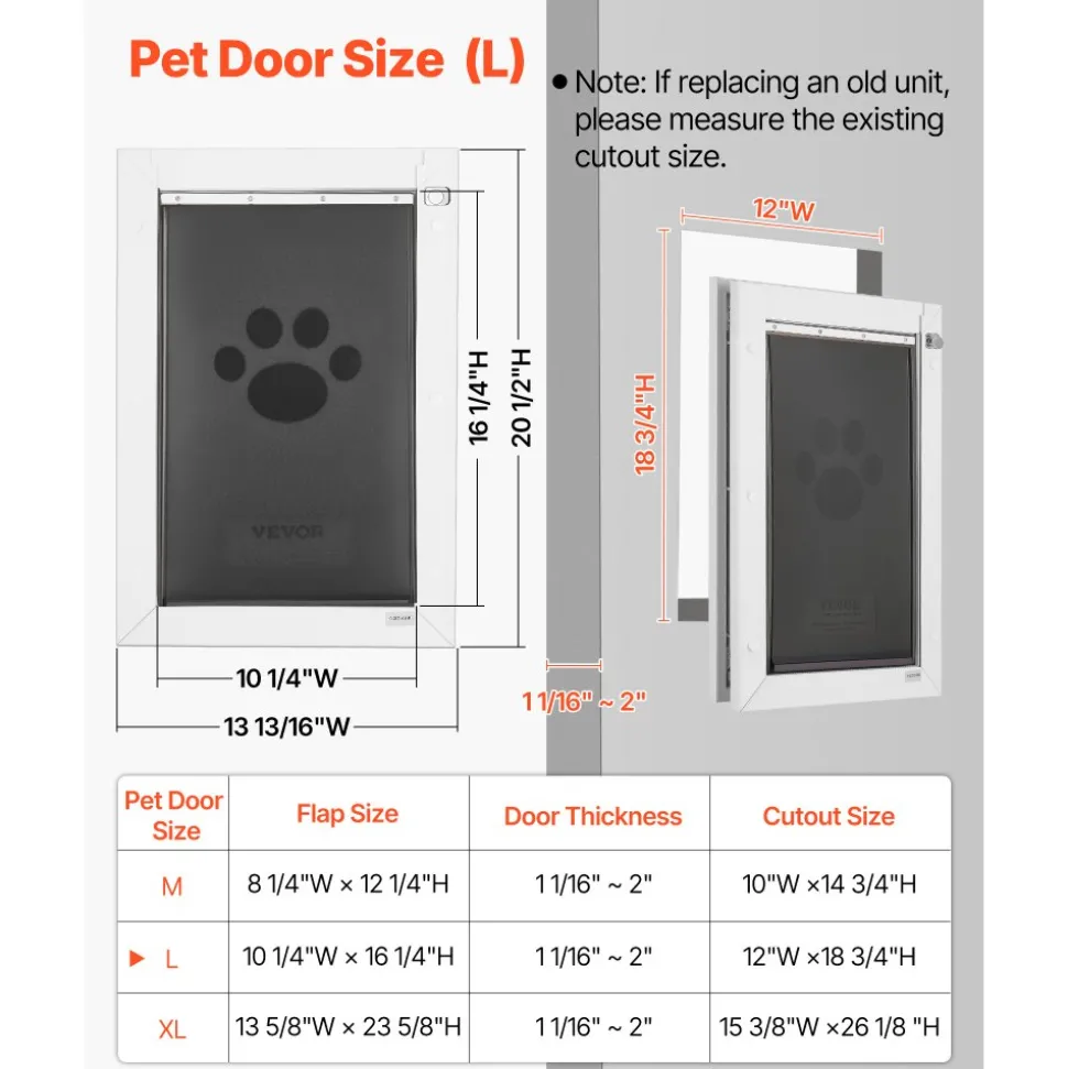 VEVOR Pet Door, Large, with Three Magnetic Flaps and Metal Frame, Strong and Weatherproof Dog Door for Interior and Exterior Doors, Easy to Install, Easy In-and-Out Access for Doggies, White