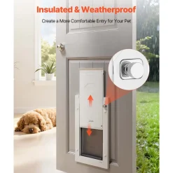 VEVOR Pet Door, Medium, with Double Magnetic Flaps and Metal Frame, Strong and Weatherproof Dog Door for Interior and Exterior Doors, Easy to Install, Easy In-and-Out Access for Doggies, White