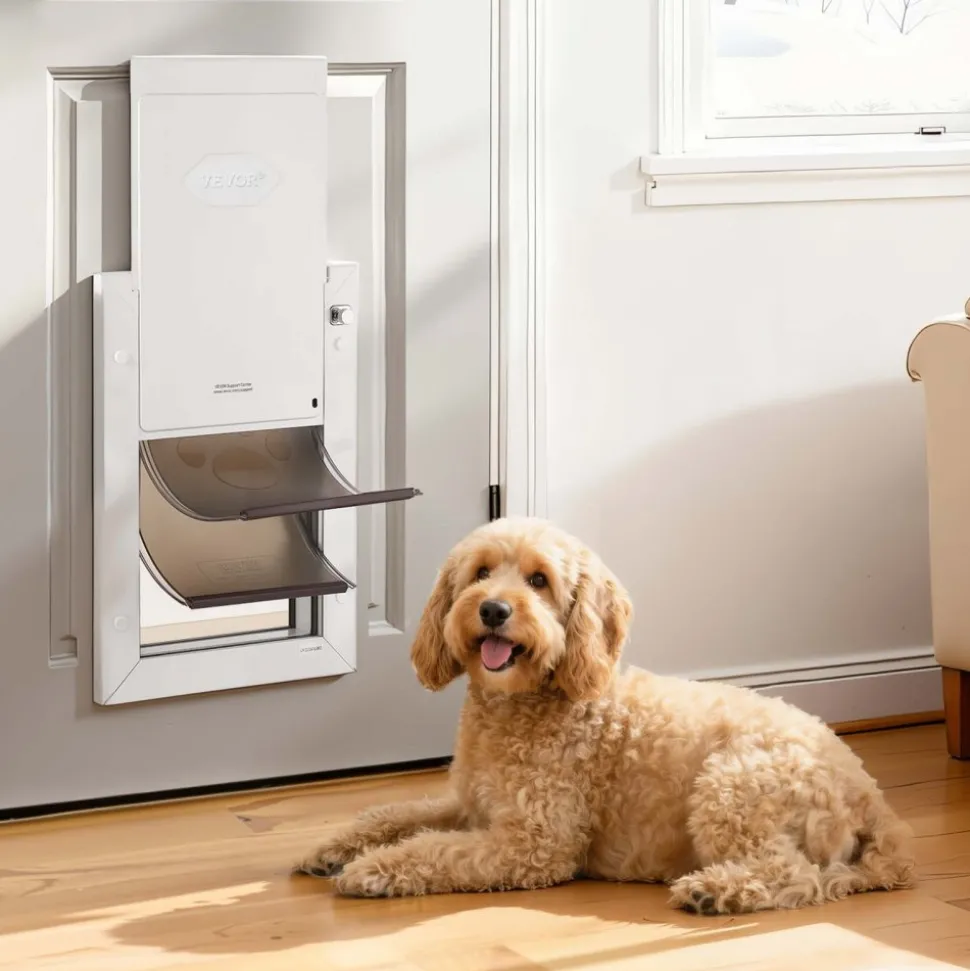 VEVOR Pet Door, Medium, with Double Magnetic Flaps and Metal Frame, Strong and Weatherproof Dog Door for Interior and Exterior Doors, Easy to Install, Easy In-and-Out Access for Doggies, White