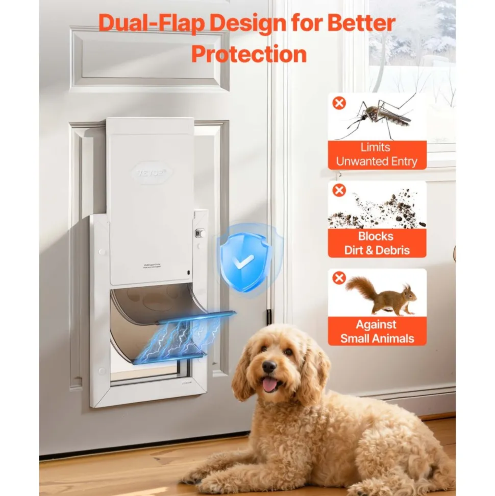 VEVOR Pet Door, Medium, with Double Magnetic Flaps and Metal Frame, Strong and Weatherproof Dog Door for Interior and Exterior Doors, Easy to Install, Easy In-and-Out Access for Doggies, White