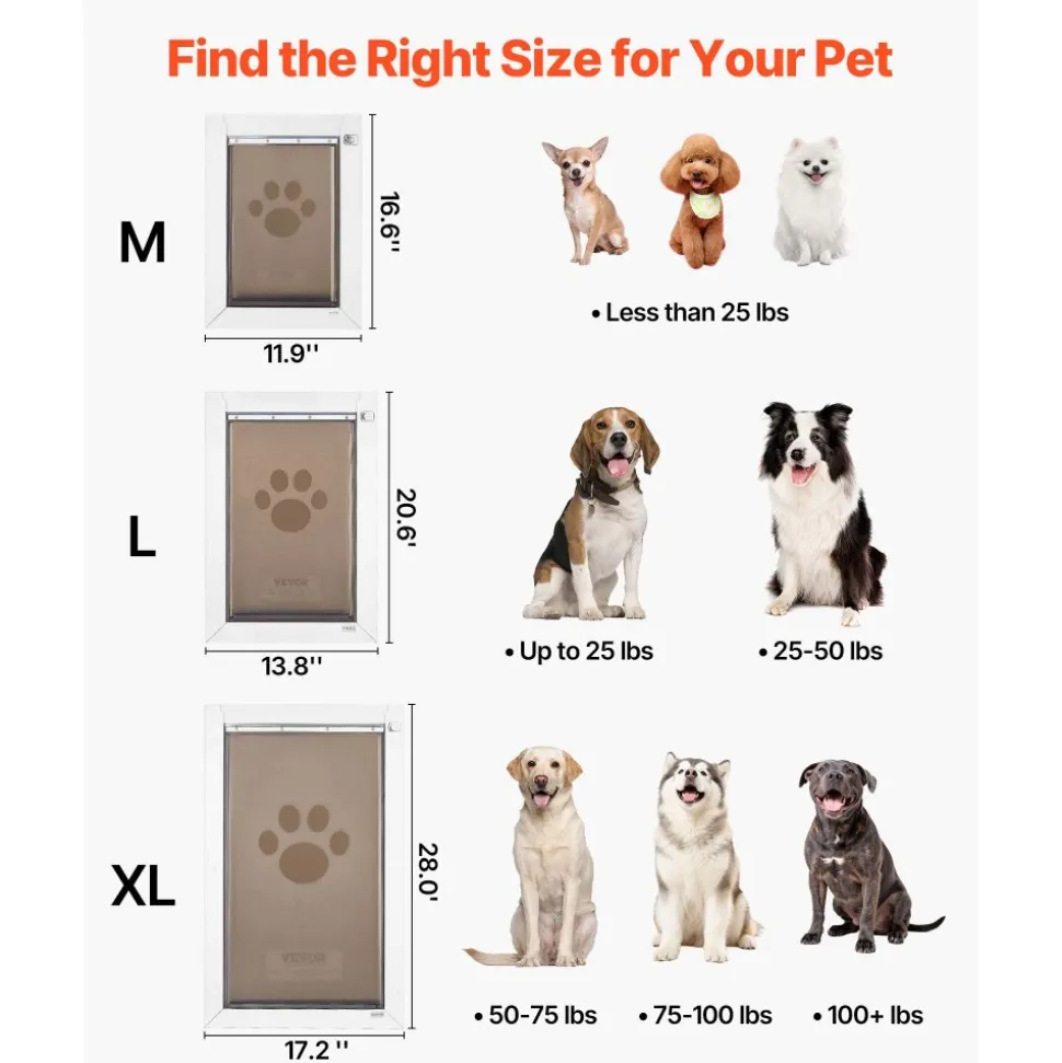 VEVOR Pet Door, Medium, with Double Magnetic Flaps and Metal Frame, Strong and Weatherproof Dog Door for Interior and Exterior Doors, Easy to Install, Easy In-and-Out Access for Doggies, White