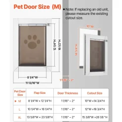 VEVOR Pet Door, Medium, with Double Magnetic Flaps and Metal Frame, Strong and Weatherproof Dog Door for Interior and Exterior Doors, Easy to Install, Easy In-and-Out Access for Doggies, White