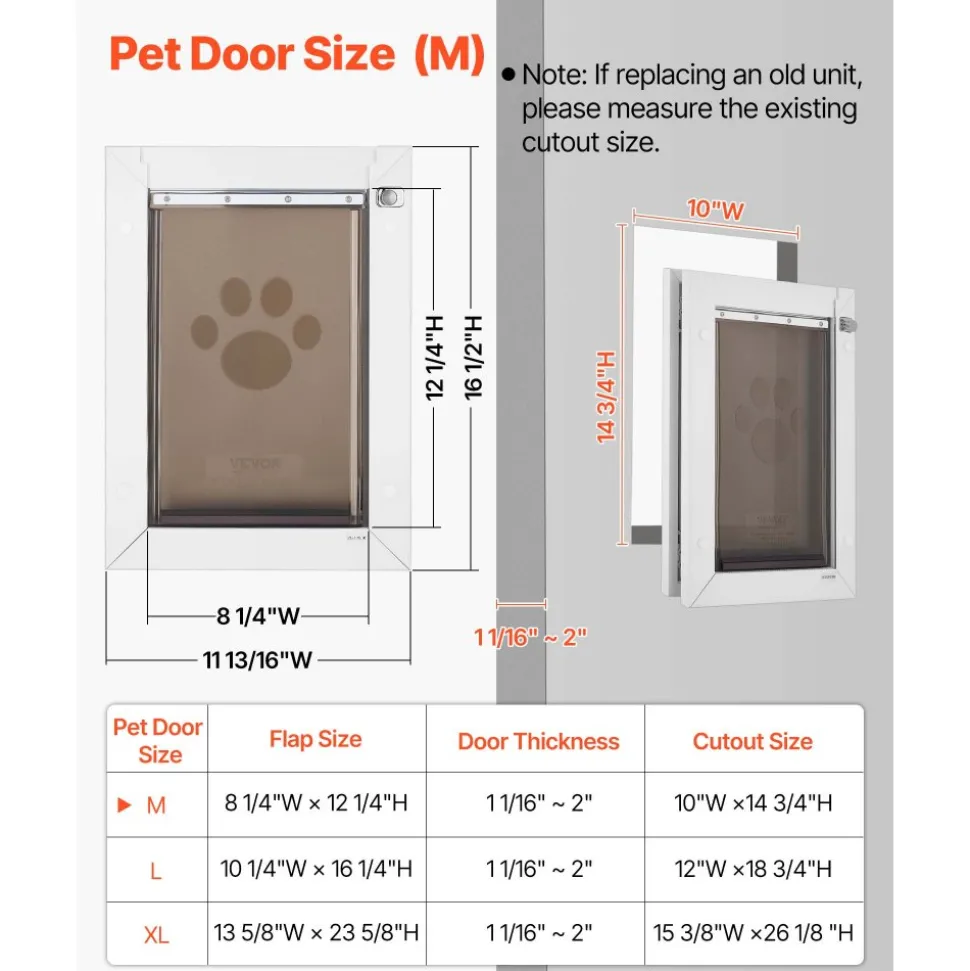 VEVOR Pet Door, Medium, with Double Magnetic Flaps and Metal Frame, Strong and Weatherproof Dog Door for Interior and Exterior Doors, Easy to Install, Easy In-and-Out Access for Doggies, White