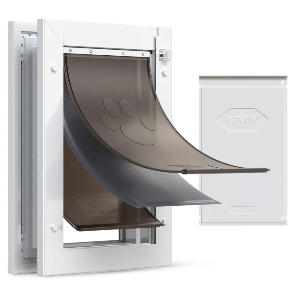 VEVOR Pet Door, Medium, with Three Magnetic Flaps and Metal Frame, Strong and Weatherproof Dog Door for Interior and Exterior Doors, Easy to Install, Easy In-and-Out Access for Doggies, White