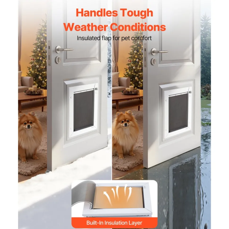 VEVOR Pet Door, Medium, with Three Magnetic Flaps and Metal Frame, Strong and Weatherproof Dog Door for Interior and Exterior Doors, Easy to Install, Easy In-and-Out Access for Doggies, White