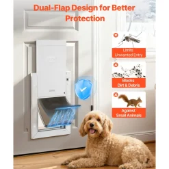 VEVOR Pet Door, Medium, with Three Magnetic Flaps and Metal Frame, Strong and Weatherproof Dog Door for Interior and Exterior Doors, Easy to Install, Easy In-and-Out Access for Doggies, White