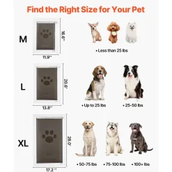 VEVOR Pet Door, Medium, with Three Magnetic Flaps and Metal Frame, Strong and Weatherproof Dog Door for Interior and Exterior Doors, Easy to Install, Easy In-and-Out Access for Doggies, White
