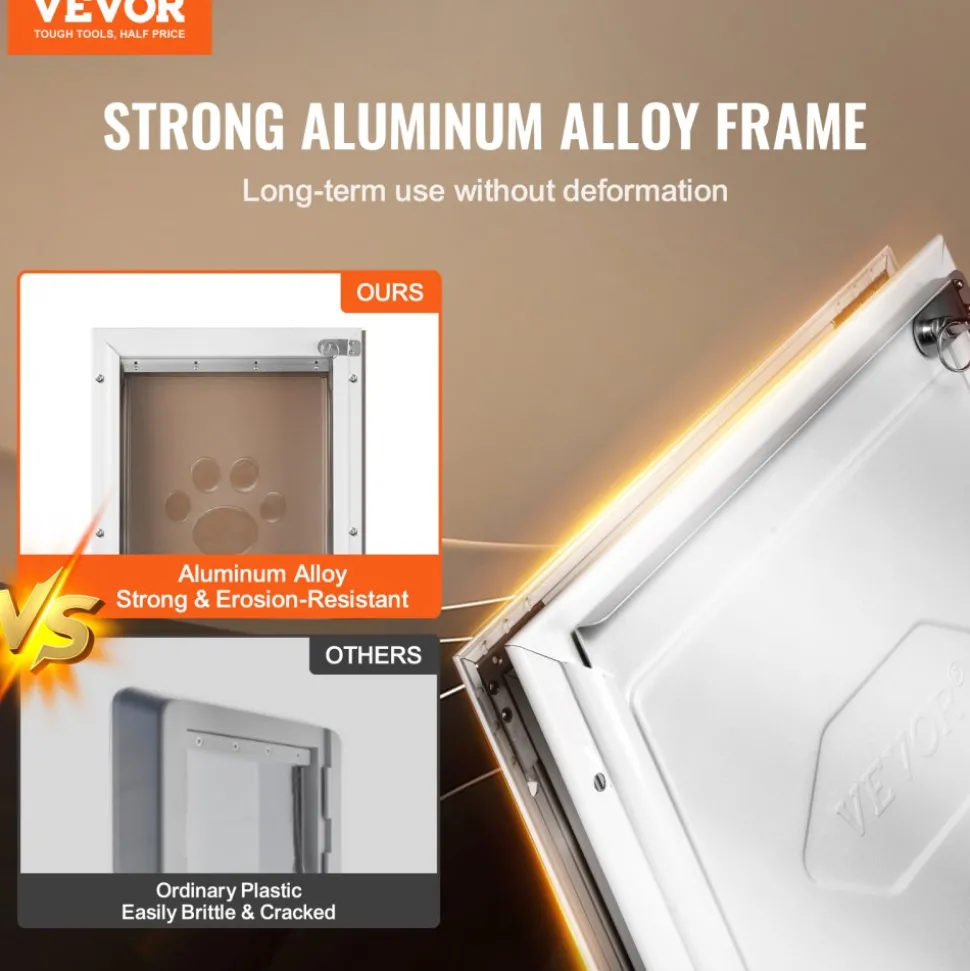 VEVOR Pet Door, 16.65" x 27.44" Aluminum Frame with Lock and Flap System, Weatherproof Doggy Door, Easy to Install in Interior or Exterior Doors, Pet Door Suitable for Cat Doggie Kitties (White-XL)