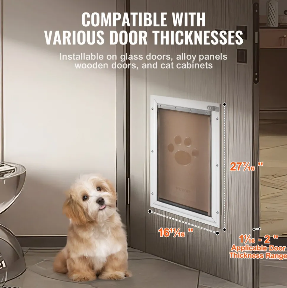 VEVOR Pet Door, 16.65" x 27.44" Aluminum Frame with Lock and Flap System, Weatherproof Doggy Door, Easy to Install in Interior or Exterior Doors, Pet Door Suitable for Cat Doggie Kitties (White-XL)