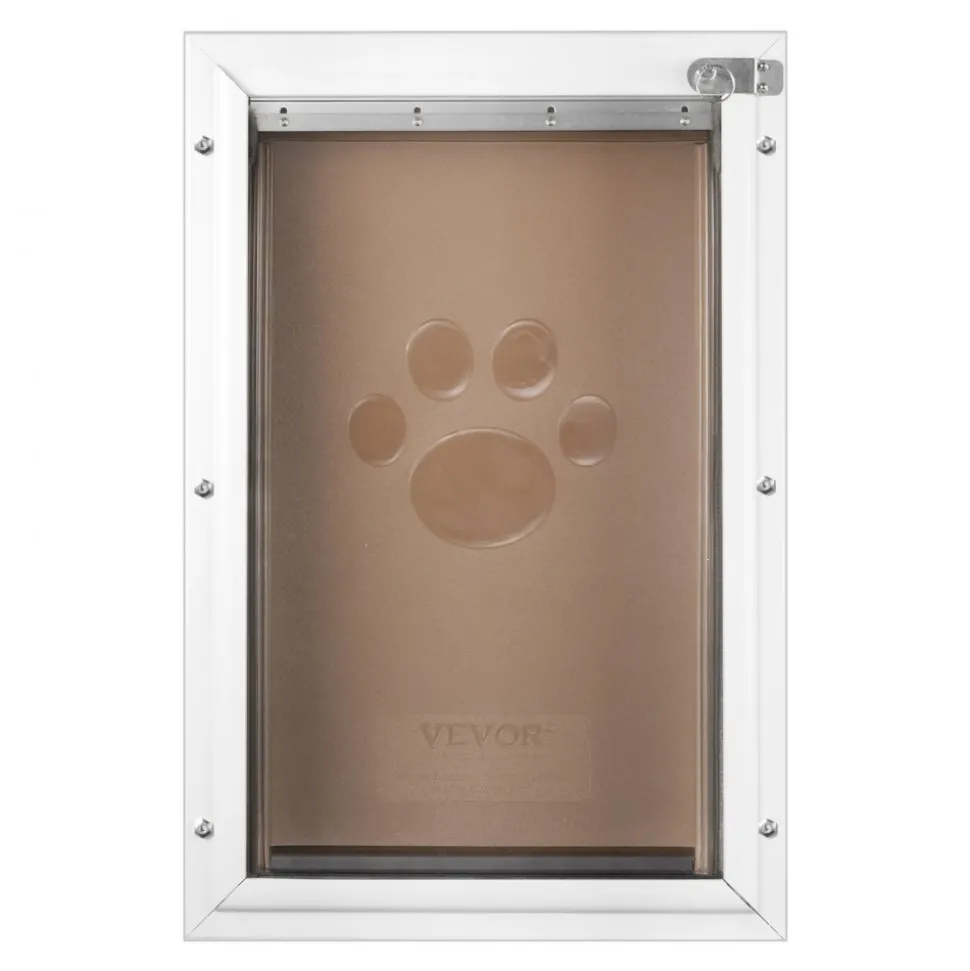 VEVOR Pet Door, 16.65" x 27.44" Aluminum Frame with Lock and Flap System, Weatherproof Doggy Door, Easy to Install in Interior or Exterior Doors, Pet Door Suitable for Cat Doggie Kitties (White-XL)