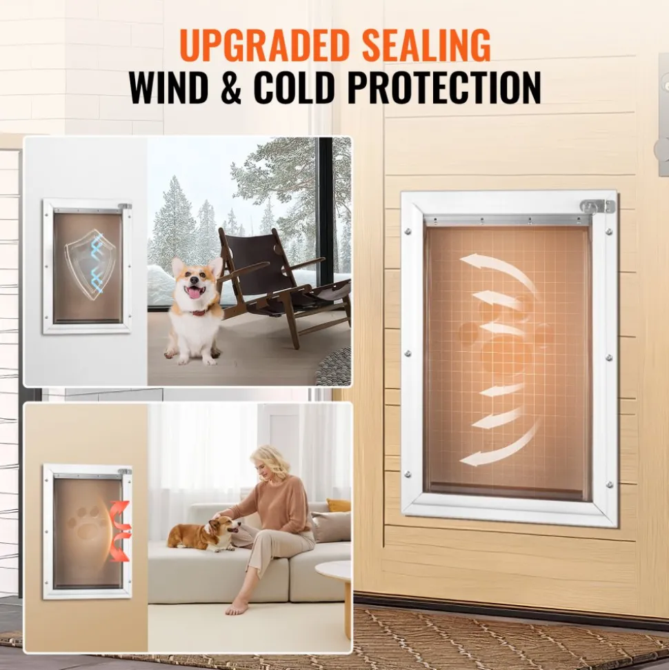 VEVOR Pet Door, 13.27" x 20.04" Aluminum Frame with Lock and Flap System, Weatherproof Doggy Door, Easy to Install in Interior or Exterior Doors, Pet Door Suitable for Cat Doggie Kitties (White-L)
