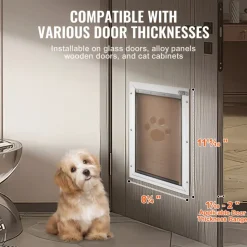 VEVOR Pet Door, 8.27" x 11.93" Aluminum Frame with Lock and Flap System, Weatherproof Doggy Door, Easy to Install in Interior or Exterior Doors, Pet Door Suitable for Cat Doggie Kitties (White-Small)
