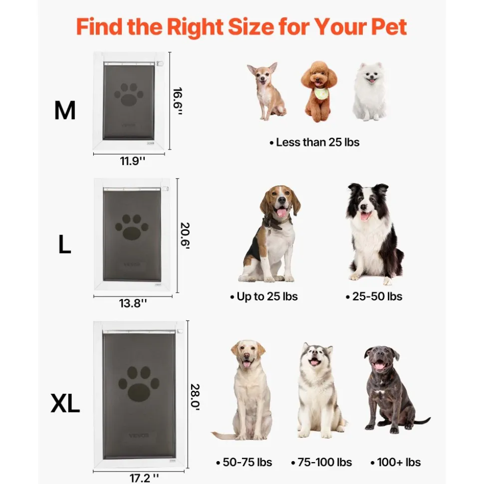 VEVOR Pet Door, X-Large, with Three Magnetic Flaps and Metal Frame, Strong and Weatherproof Dog Door for Interior and Exterior Doors, Easy to Install, Easy In-and-Out Access for Doggies, White