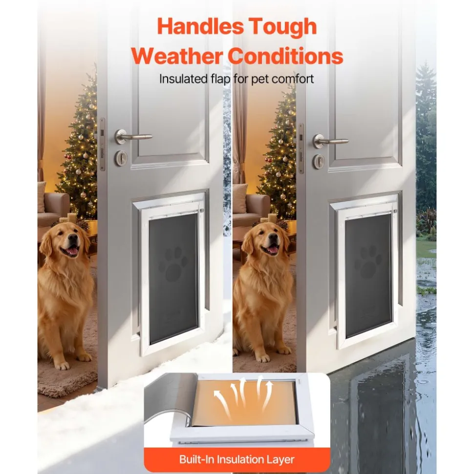 VEVOR Pet Door, X-Large, with Three Magnetic Flaps and Metal Frame, Strong and Weatherproof Dog Door for Interior and Exterior Doors, Easy to Install, Easy In-and-Out Access for Doggies, White