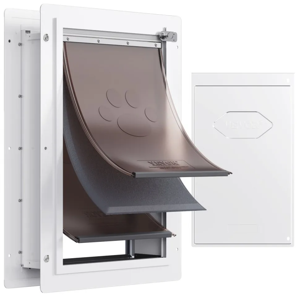 VEVOR Pet Door, 12.28" x 17.13" Metal Frame with Lock and 3-Flap System Weatherproof Doggy Door, Easy to Install in Interior or Exterior Walls, Pet Door Suitable for Cat Doggie Kitties (White-Medium)