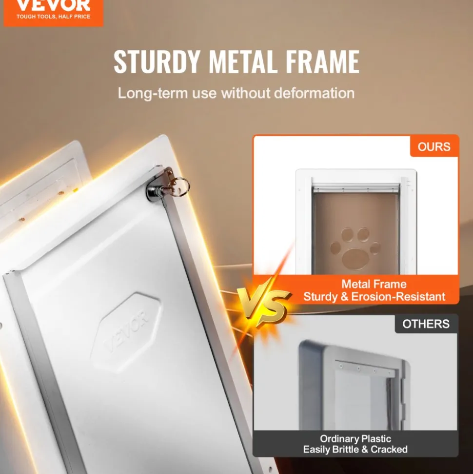 VEVOR Pet Door, 14.25" x 21.1" Metal Frame with Lock and 3-Flap System, Weatherproof Doggy Door, Easy to Install in Interior or Exterior Walls, Pet Door Suitable for Cat Doggie Kitties (White-Large)