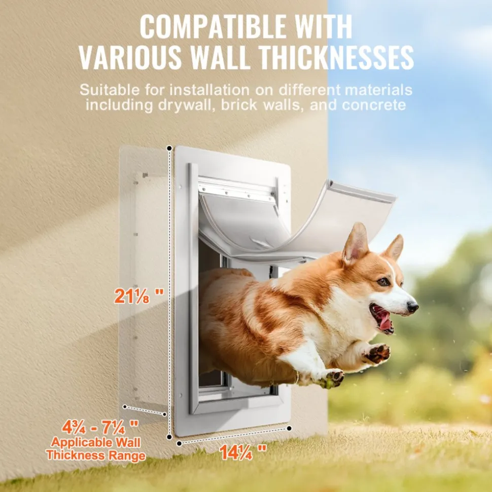 VEVOR Pet Door, 14.25" x 21.1" Metal Frame with Lock and 3-Flap System, Weatherproof Doggy Door, Easy to Install in Interior or Exterior Walls, Pet Door Suitable for Cat Doggie Kitties (White-Large)