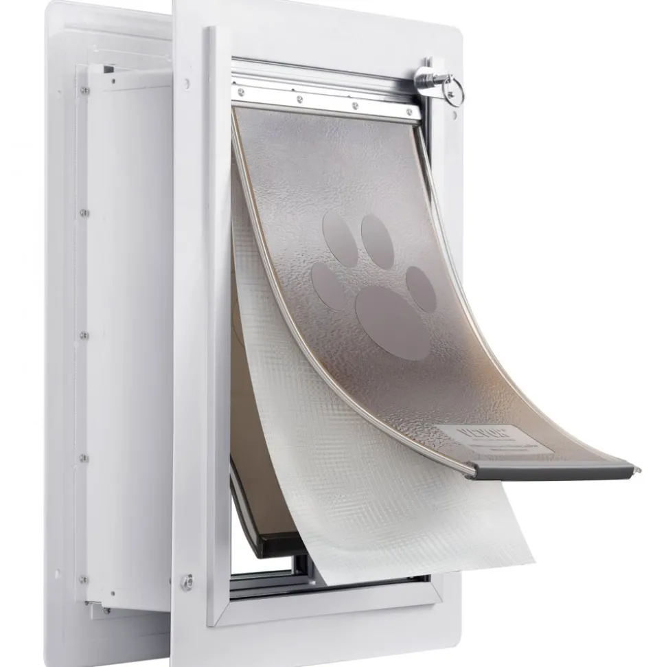 VEVOR Pet Door, 9.29" x 13.19" Metal Frame with Lock and 3-Flap System, Weatherproof Doggy Door, Easy to Install in Interior or Exterior Walls, Pet Door Suitable for Cat Doggie Kitties (White-Small)