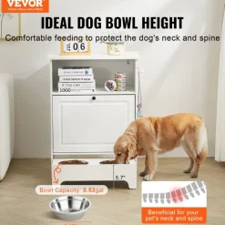 VEVOR Pet Feeding Station with 2 Stainless Steel Bowls, Elevated Dog Bowls with Storage, Dog Food Storage and Feeder Station with Tilt Out Storage Cabinet, Pet Toy Storage Organizer, for Small Dogs
