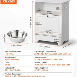 VEVOR Pet Feeding Station with 2 Stainless Steel Bowls, Elevated Dog Bowls with Storage, Dog Food Storage and Feeder Station with Tilt Out Storage Cabinet, Pet Toy Storage Organizer, for Small Dogs