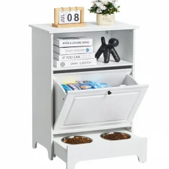 VEVOR Pet Feeding Station with 2 Stainless Steel Bowls, Elevated Dog Bowls with Storage, Dog Food Storage and Feeder Station with Tilt Out Storage Cabinet, Pet Toy Storage Organizer, for Small Dogs