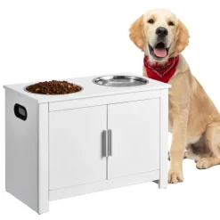 VEVOR Pet Feeding Station with 2 Stainless Steel Bowls, Elevated Dog Bowls with Storage, Dog Food Storage and Feeder Station with Storage Cabinet, Pet Toy Storage Organizer, for Dogs, Modern