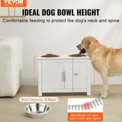 VEVOR Pet Feeding Station with 2 Stainless Steel Bowls, Elevated Dog Bowls with Storage, Dog Food Storage and Feeder Station with Storage Cabinet, Pet Toy Storage Organizer, for Dogs, Modern