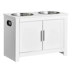 VEVOR Pet Feeding Station with 2 Stainless Steel Bowls, Elevated Dog Bowls with Storage, Dog Food Storage and Feeder Station with Storage Cabinet, Pet Toy Storage Organizer, for Dogs, Modern