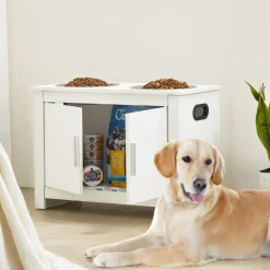 VEVOR Pet Feeding Station with 2 Stainless Steel Bowls, Elevated Dog Bowls with Storage, Dog Food Storage and Feeder Station with Storage Cabinet, Pet Toy Storage Organizer, for Dogs, Modern