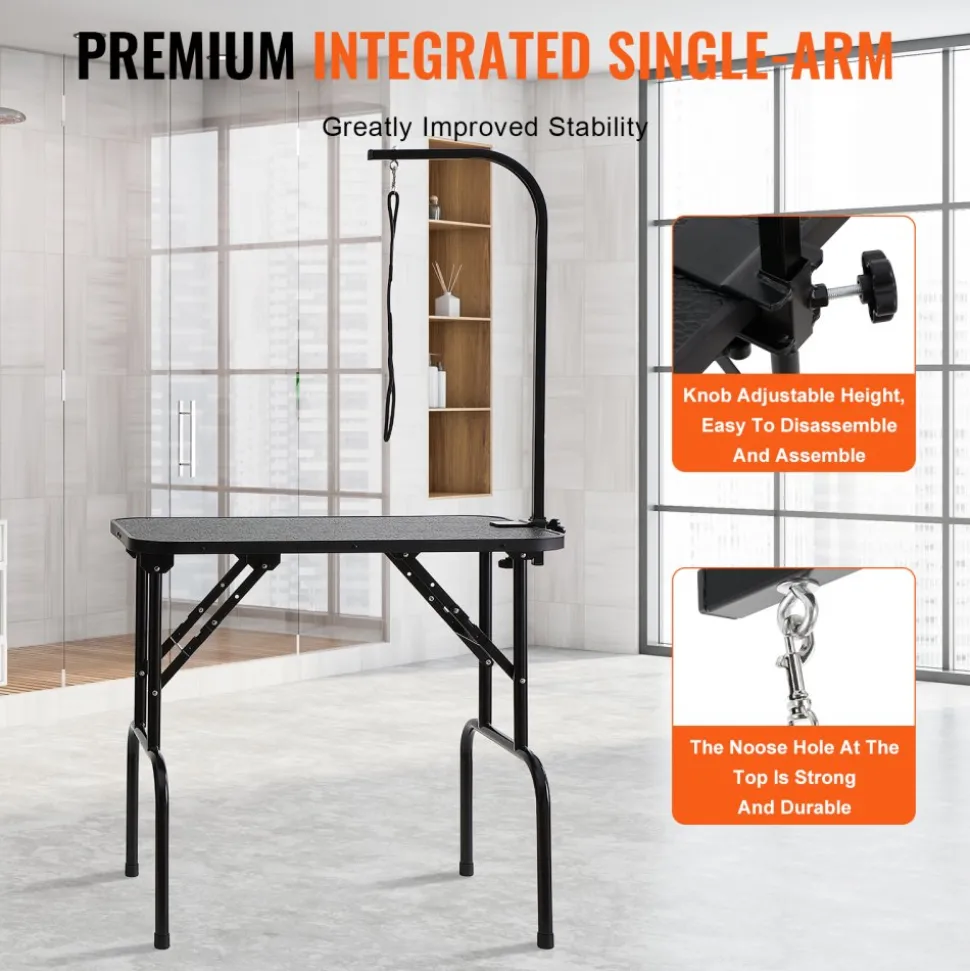 VEVOR Pet Grooming Table Arm with Clamp, 32''x18'' Dog Grooming Station, Foldable Pets Grooming Stand for Medium and Small Dogs, Free No Sit Haunch Holder with Grooming Loop, Bearing 220lbs
