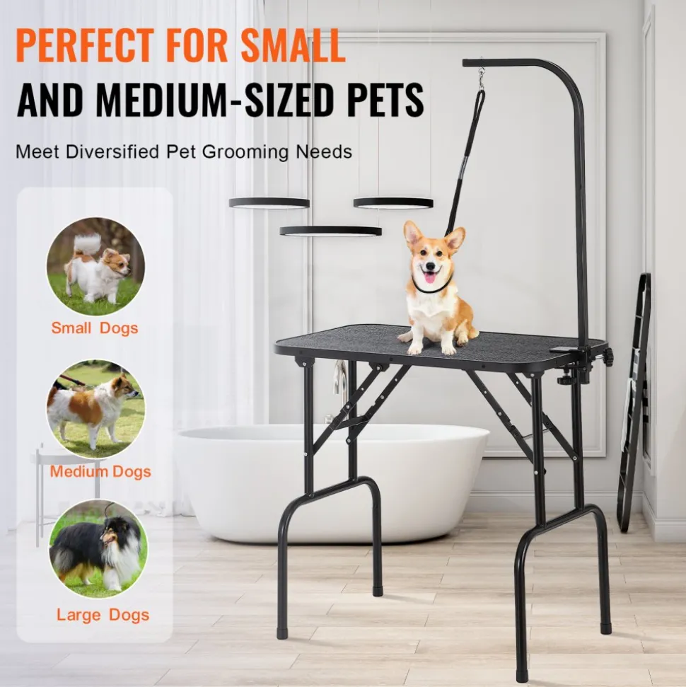 VEVOR Pet Grooming Table Arm with Clamp, 32''x18'' Dog Grooming Station, Foldable Pets Grooming Stand for Medium and Small Dogs, Free No Sit Haunch Holder with Grooming Loop, Bearing 220lbs