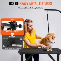 VEVOR Pet Grooming Table Arm with Clamp, 32''x18'' Dog Grooming Station, Foldable Pets Grooming Stand for Medium and Small Dogs, Free No Sit Haunch Holder with Grooming Loop, Bearing 220lbs