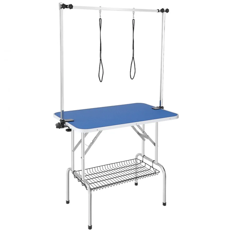 VEVOR Pet Grooming Table Two Arms with Clamp, 36''x24'' Dog Grooming Station, Foldable Pets Grooming Stand for Medium and Small Dogs, Free No Sit Haunch Holder with Grooming Loop, Bearing 330lbs