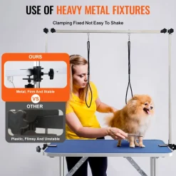VEVOR Pet Grooming Table Two Arms with Clamp, 36''x24'' Dog Grooming Station, Foldable Pets Grooming Stand for Medium and Small Dogs, Free No Sit Haunch Holder with Grooming Loop, Bearing 330lbs