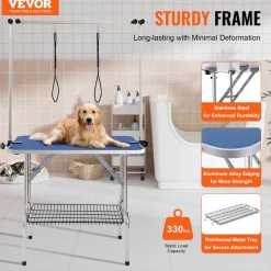 VEVOR Pet Grooming Table Two Arms with Clamp, 36''x24'' Dog Grooming Station, Foldable Pets Grooming Stand for Medium and Small Dogs, Free No Sit Haunch Holder with Grooming Loop, Bearing 330lbs