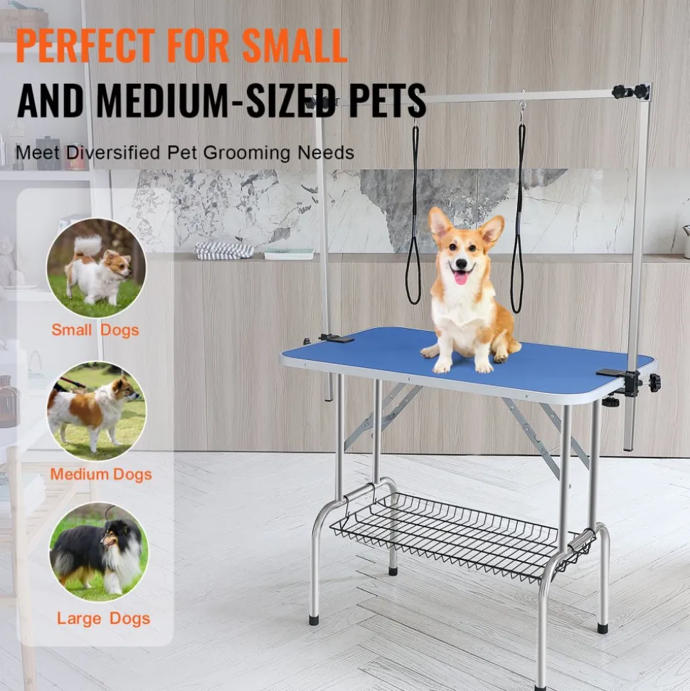 VEVOR Pet Grooming Table Two Arms with Clamp, 36''x24'' Dog Grooming Station, Foldable Pets Grooming Stand for Medium and Small Dogs, Free No Sit Haunch Holder with Grooming Loop, Bearing 330lbs