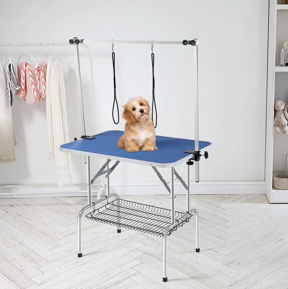 VEVOR Pet Grooming Table Two Arms with Clamp, 36''x24'' Dog Grooming Station, Foldable Pets Grooming Stand for Medium and Small Dogs, Free No Sit Haunch Holder with Grooming Loop, Bearing 330lbs