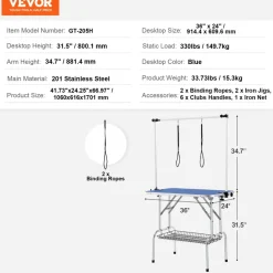 VEVOR Pet Grooming Table Two Arms with Clamp, 36''x24'' Dog Grooming Station, Foldable Pets Grooming Stand for Medium and Small Dogs, Free No Sit Haunch Holder with Grooming Loop, Bearing 330lbs