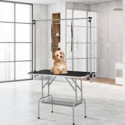 VEVOR Pet Grooming Table Two Arms with Clamp, 46'' Dog Grooming Station, Foldable Pets Grooming Stand for Medium and Small Dogs, Free No Sit Haunch Holder with Grooming Loop, Bearing 330lbs