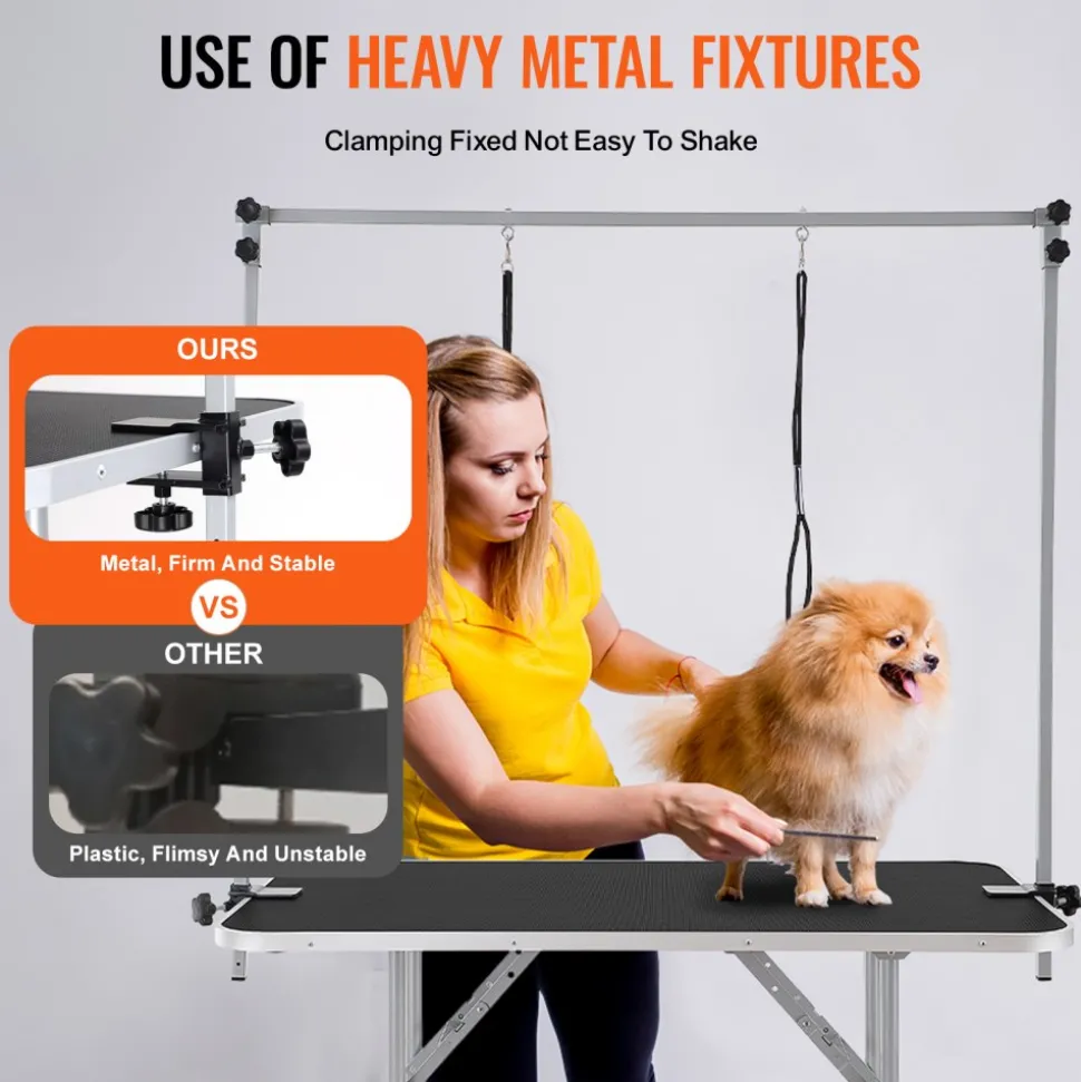 VEVOR Pet Grooming Table Two Arms with Clamp, 46'' Dog Grooming Station, Foldable Pets Grooming Stand for Medium and Small Dogs, Free No Sit Haunch Holder with Grooming Loop, Bearing 330lbs